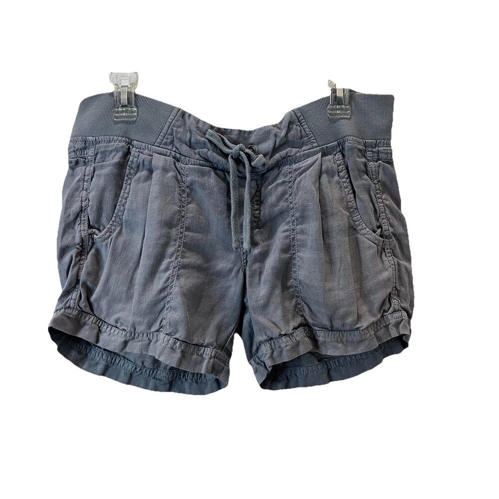 Athleta Gray 100% Linen Pull On Shorts Beachy Coastal Womens Size 4 Drawstring